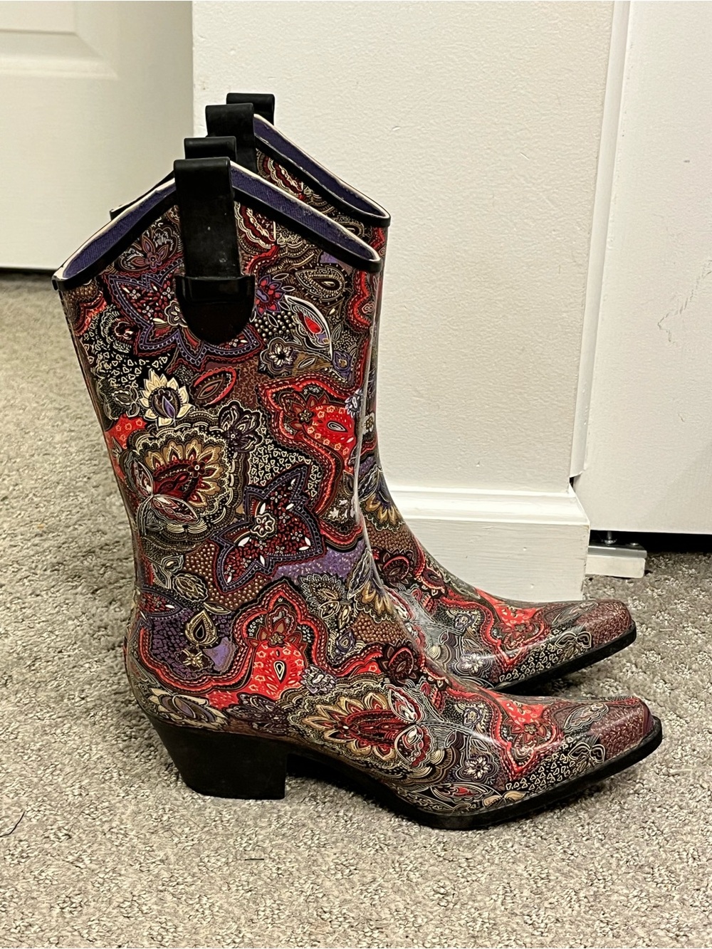 Ride Tecs- Women's Colorful Florals Cowboy, Rain Boot- Sz. 8